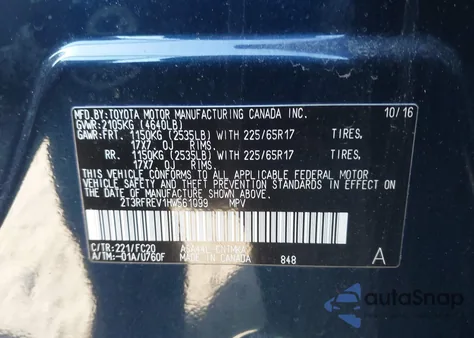 2017 Toyota Rav4 Xle из США, поврежденный, VIN 2T3RFREV1HW561099